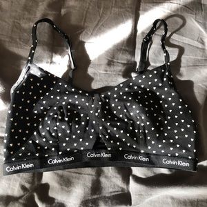 Black CK bralette with white hearts